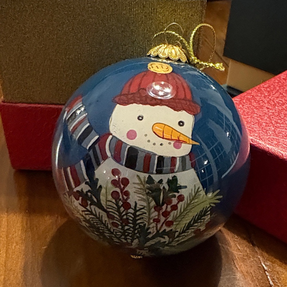 2019 Li Bien Pier 1 - Festive Snowman Holiday Ornament - Blue and Red
